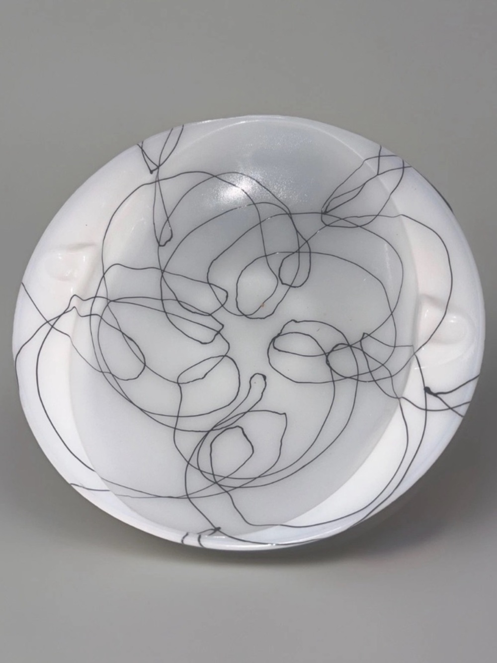 VTG  MCM Hazel Atlas Black Drizzle Spaghetti String Serving Milk Glass   8”RARE